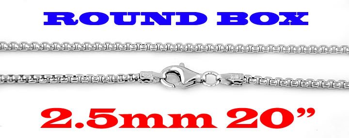 STERLING SILVER 2.5mm ITALIAN ROUND BOX CHAIN 20" NECKLACE