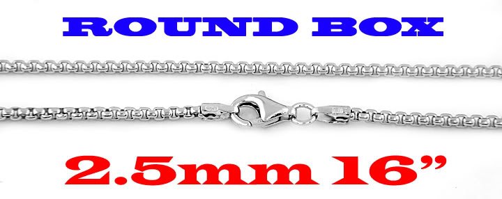 STERLING SILVER 2.5mm ITALIAN ROUND BOX CHAIN 16" NECKLACE