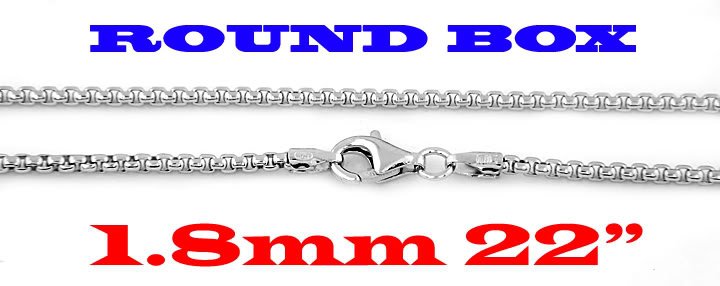 STERLING SILVER 1.8mm ITALIAN ROUND BOX CHAIN 22" NECKLACE