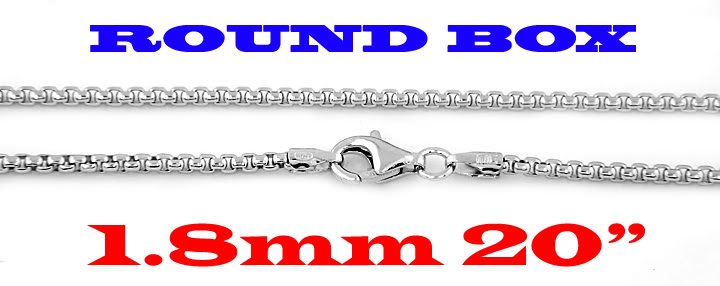 STERLING SILVER 1.8mm ITALIAN ROUND BOX CHAIN 20" NECKLACE