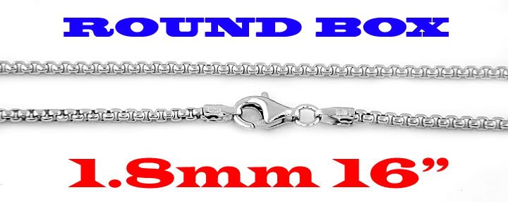 STERLING SILVER 1.8mm ITALIAN ROUND BOX CHAIN 16" NECKLACE