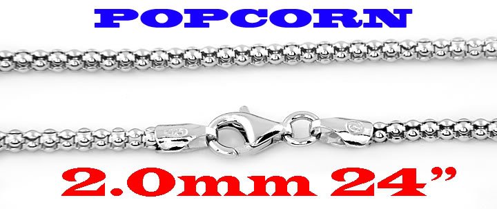STERLING SILVER 2mm ITALY POPCORN STYLE 24" NECKLACE