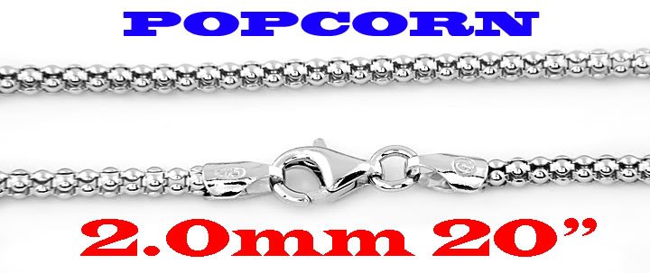 STERLING SILVER 2mm ITALY POPCORN STYLE 20" NECKLACE