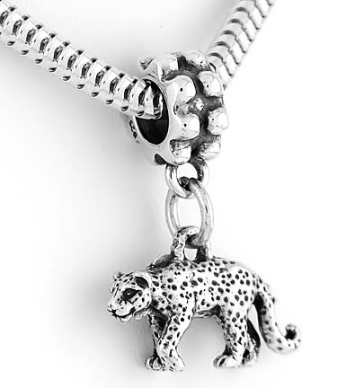 STERLING SILVER DANGLING 3D CHEETAH EUROPEAN BEAD