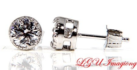 STERLING SILVER CZ ROUND STUD BASKET EARRINGS 5mm