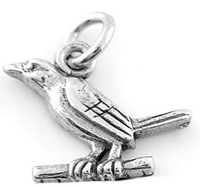 STERLING SILVER WREN BIRD ON BRANCH CHARM/PENDANT