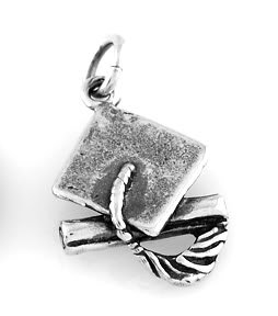 STERLING SILVER GRADUATION HAT & DIPLOMA CHARM W/16" BOX CHAIN