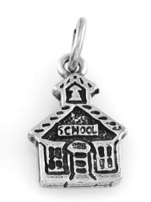 STERLING SILVER SCHOOLHOUSE CHARM WITH 16" BOX CHAIN