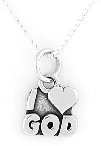 STERLING SILVER I LOVE GOD CHARM WITH 16" NECKLACE