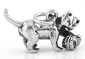 STERLING SILVER 3D CAT WITH BALL OF YARN CHARM/PENDANT