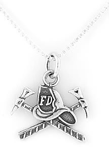STERLING SILVER FIRE DEPARTMENT HAT CHARM with 16 inch NECKLACE