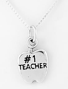 STERLING SILVER #1 TEACHER CHARM WITH 16" NECKLACE