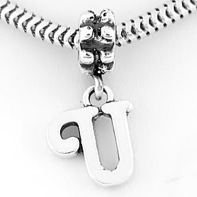 STERLING SILVER DANGLING FANCY LETTER U EUROPEAN BEAD