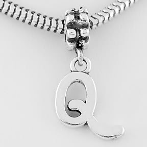 STERLING SILVER DANGLING FANCY LETTER Q EUROPEAN BEAD