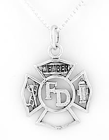 STERLING SILVER FIRE DEPARTMENT MEMBER CHARM with 16 inch NECKLACE
