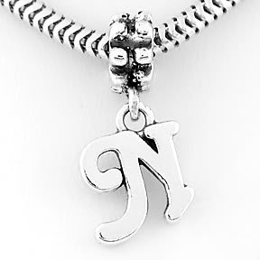 STERLING SILVER DANGLING FANCY LETTER N EUROPEAN BEAD