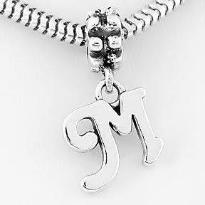 STERLING SILVER DANGLING FANCY LETTER M EUROPEAN BEAD
