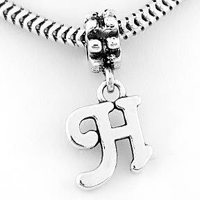 STERLING SILVER DANGLING FANCY LETTER H EUROPEAN BEAD