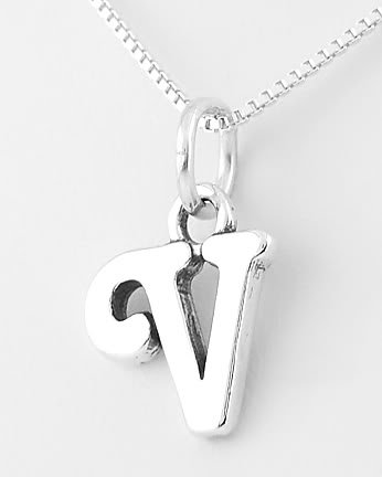 STERLING SILVER LETTER V CHARM WITH NECKLACE 16"