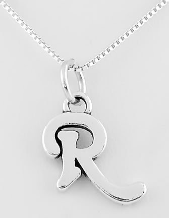 STERLING SILVER LETTER R CHARM WITH NECKLACE 16"