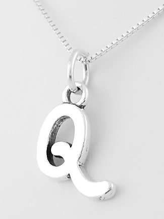 STERLING SILVER LETTER Q CHARM WITH NECKLACE 16"