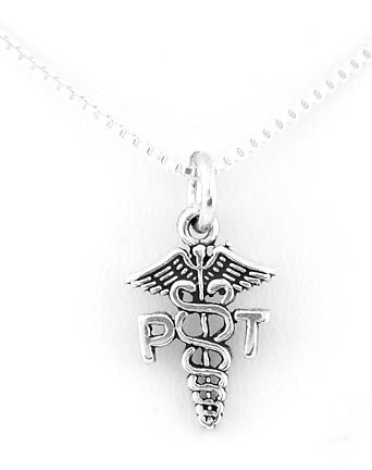 SILVER PHYSICAL THERAPIST SYMBOL CHARM WITH NECKLACE
