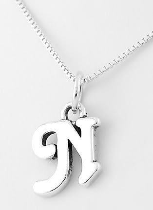 STERLING SILVER LETTER N CHARM WITH NECKLACE 16"