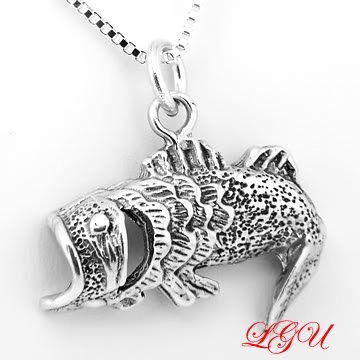 STERLING SILVER OPEN MOUTH BASS FISH CHARM WITH 16" NECKLACE