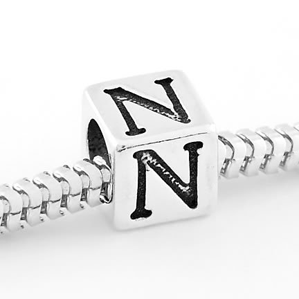 STERLING SILVER BLOCK LETTER INITIAL N CUBE CHARM