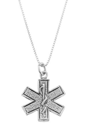 STERLING SILVER MEDICAL PARAMEDIC CROSS CHARM WITH 16" BOX CHAIN