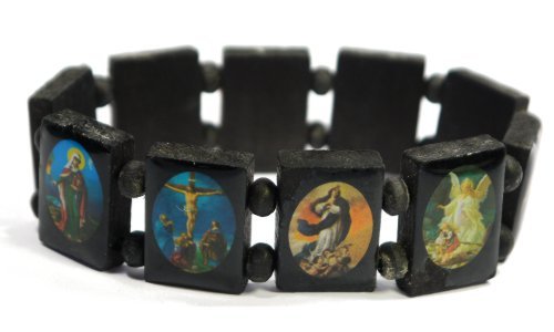 Black Jesus Bracelet/Armband with Saints and Religious Icons wood panels