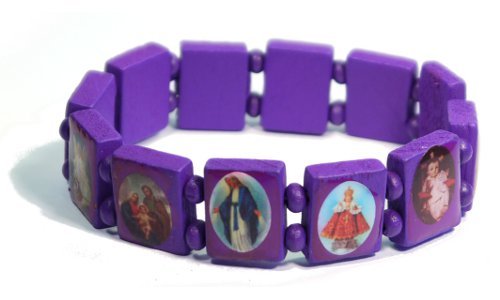 Purple Jesus Bracelet/Armband with Saints and Religious Icons wood panels