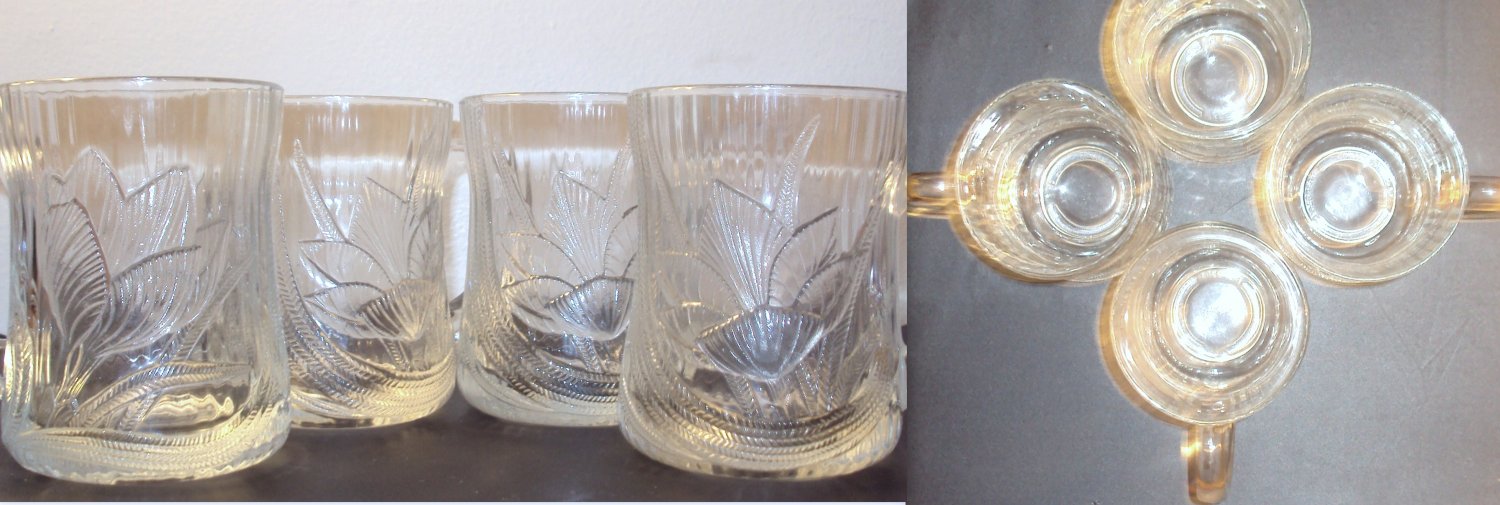 Glcoloc France set of (4) Glass Coffee Cup with Leaf Pattern