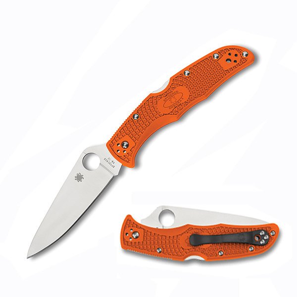 Spyderco Endura 4, Flat Ground, Orange FRN Handle, Plain C10FPOR