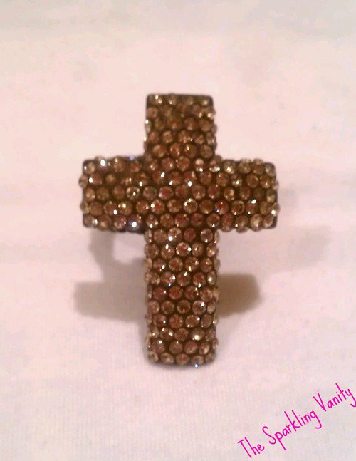 Brown Rhinestone Cross Ring