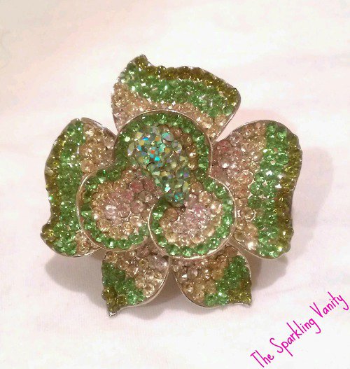 Green Rhinestone Flower Ring