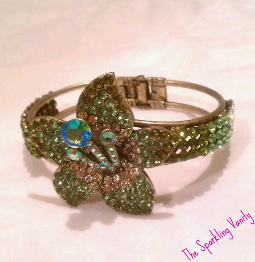 Green Rhinestone Flower Bracelet