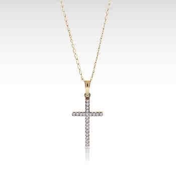 14k Yellow Gold Block Diamond Cross Pendant Neckalce (H/SI-2, 1/4 ct. tw.)