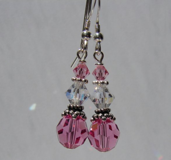 Sterling Silver Pink Swarovski Crystal Earrings - P120