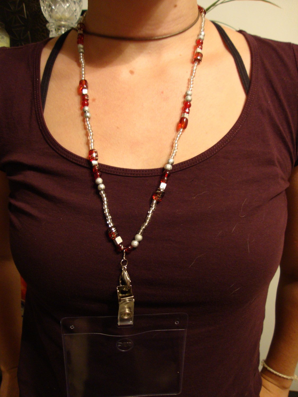 Red & Silver beaded Lanyard