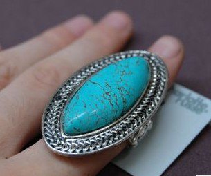 big turquoise on top adjustable silver ring