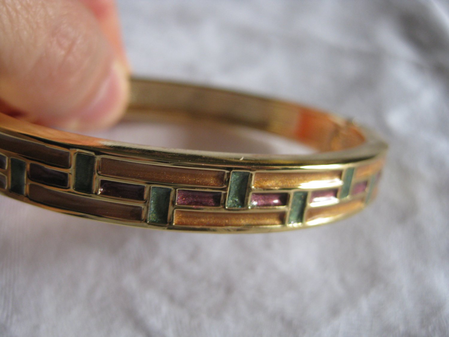 Gold hand painted enamel bangle