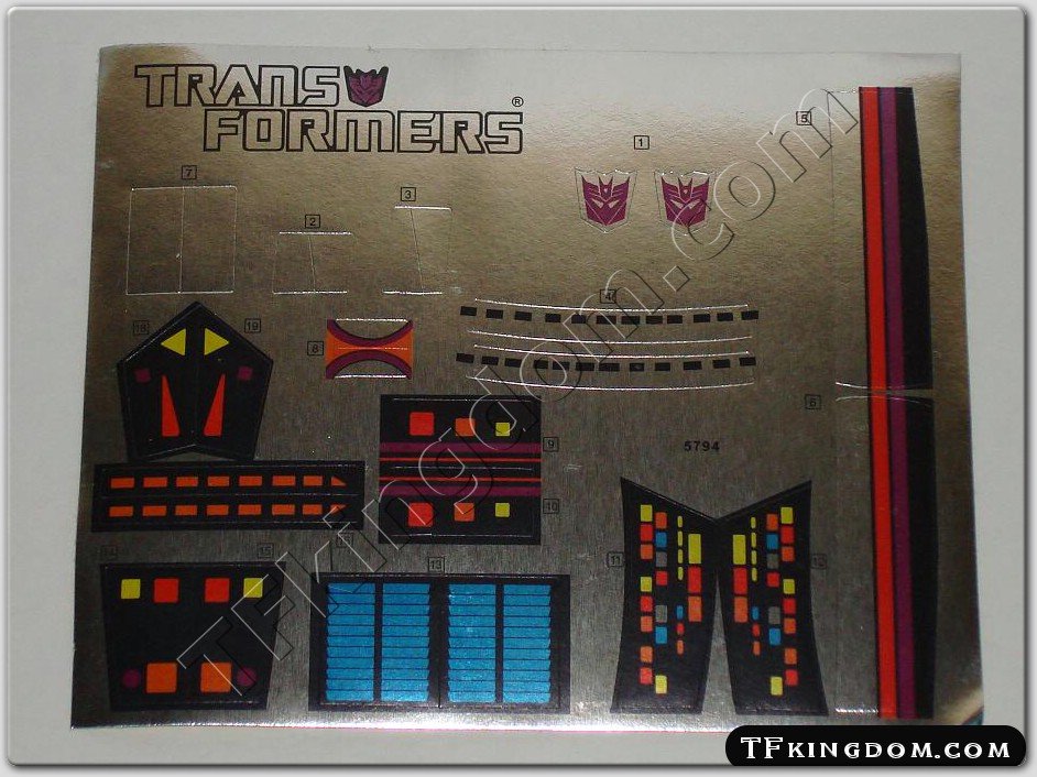 Transformers G1 Galvatron Sticker Decal Sheet
