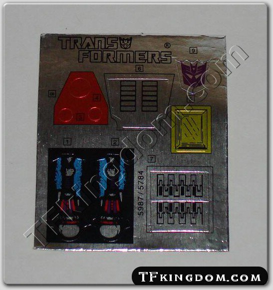 Transformers G1 Scourge Sticker Decal Sheet