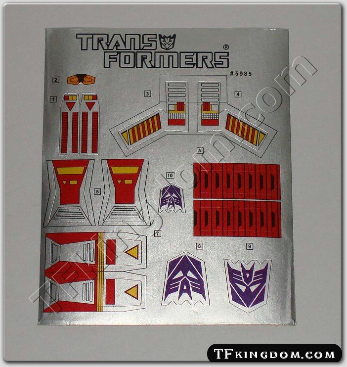 Transformers G1 Dirge Sticker Decal Sheet