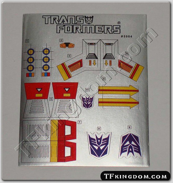 Transformers G1 Ramjet Sticker Decal Sheet