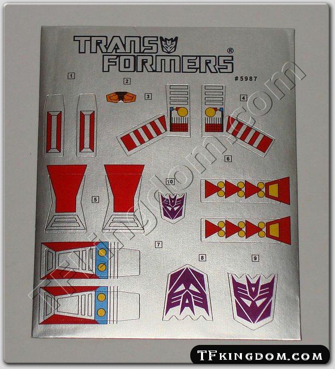 Transformers G1 Thrust Sticker Decal Sheet