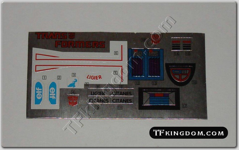 Transformers G1 Mirage Sticker Decal Sheet