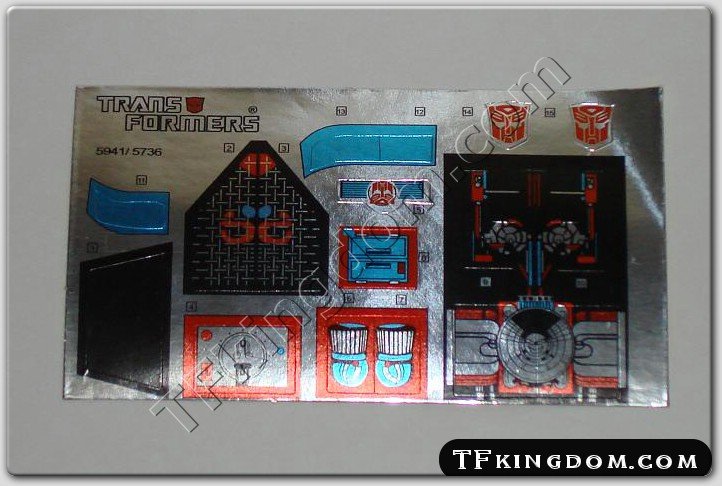 Transformers G1 Sandstorm Sticker Decal Sheet