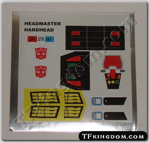 Transformers G1 Hardhead Sticker Decal Sheet